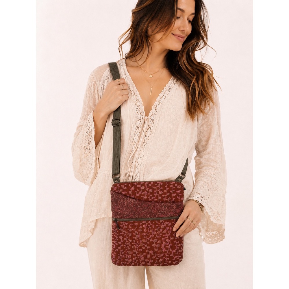 Maruca Design Handmade Boulder CO Tapestry Crossbody Bag Rust Pink Floral Boho